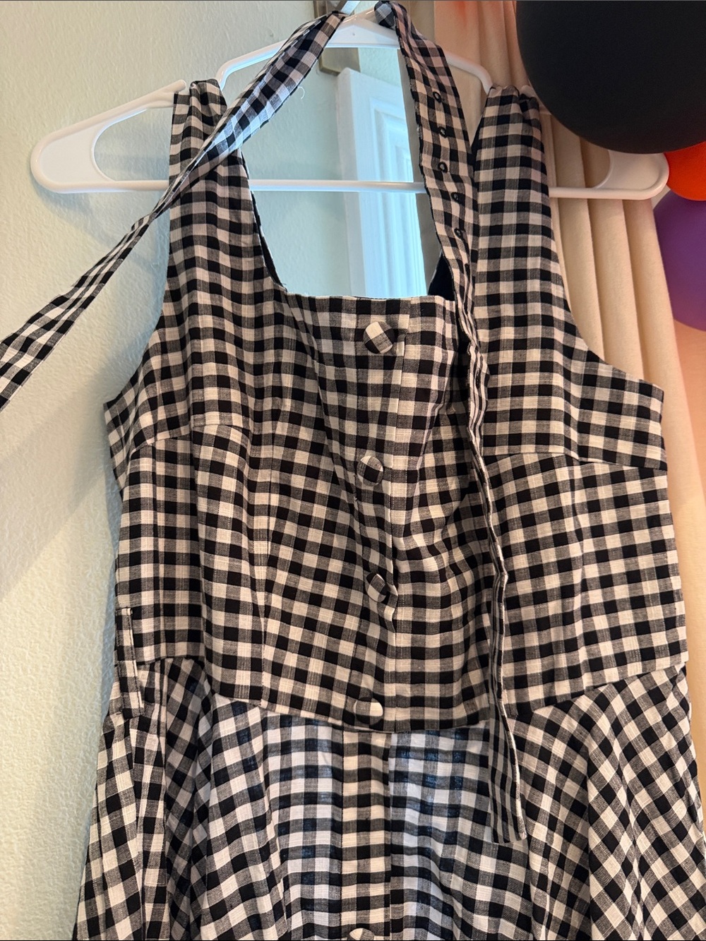 Commense Black and White Gingham Dress with Belt